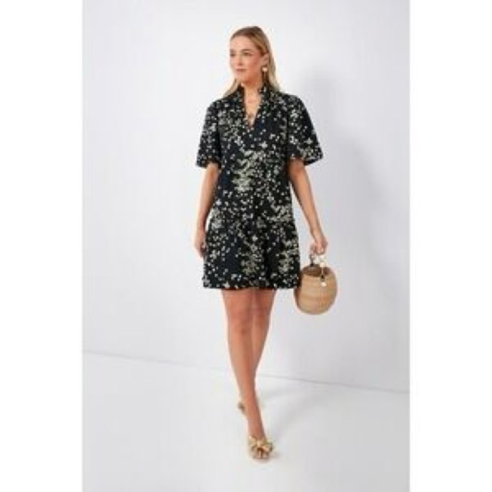 TUCKERNUCK Crawford Dress Size XL Soft Black & Cream Ruffled Floral - Picture 2 of 10